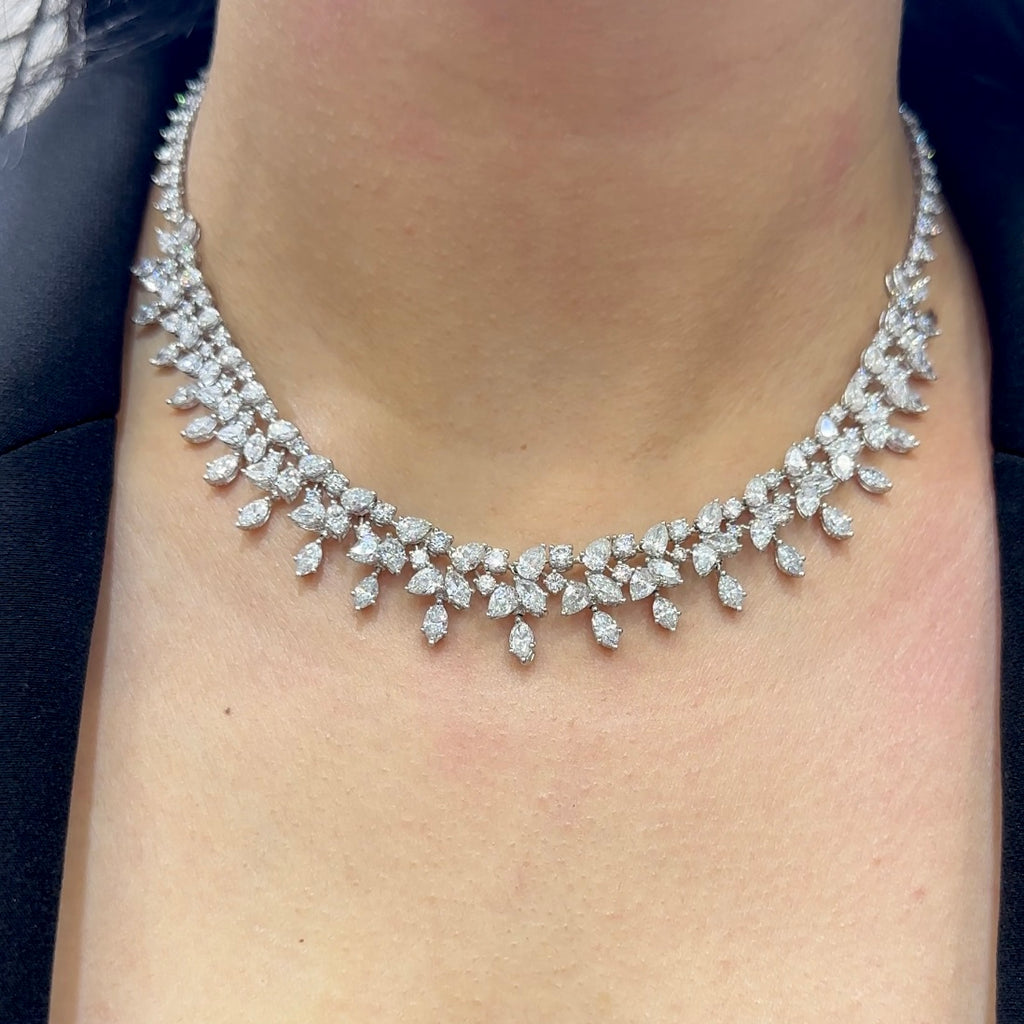 18K White Gold Diamond Necklace with 23.77ct natural Diamonds ,G color, VS2-SI1 Clarity. GA,TJJ