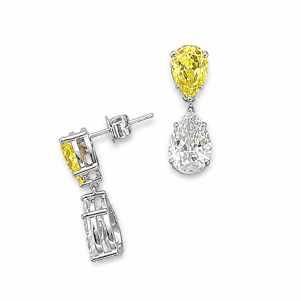 14K White Gold 6.65CT Lab Grown Yellow & White Diamond Drop Earrings ER00028 ITJJ