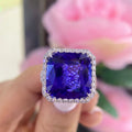 18K White Gold Cushion Cut Natural Tanzanite & Diamond Ring – 16.05CT Tanzanite / 1.55CT Diamonds | TANR011