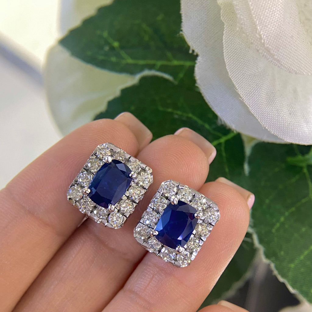 14K White Gold Sapphire and Diamond Earrings SDER010. G,ZJJ