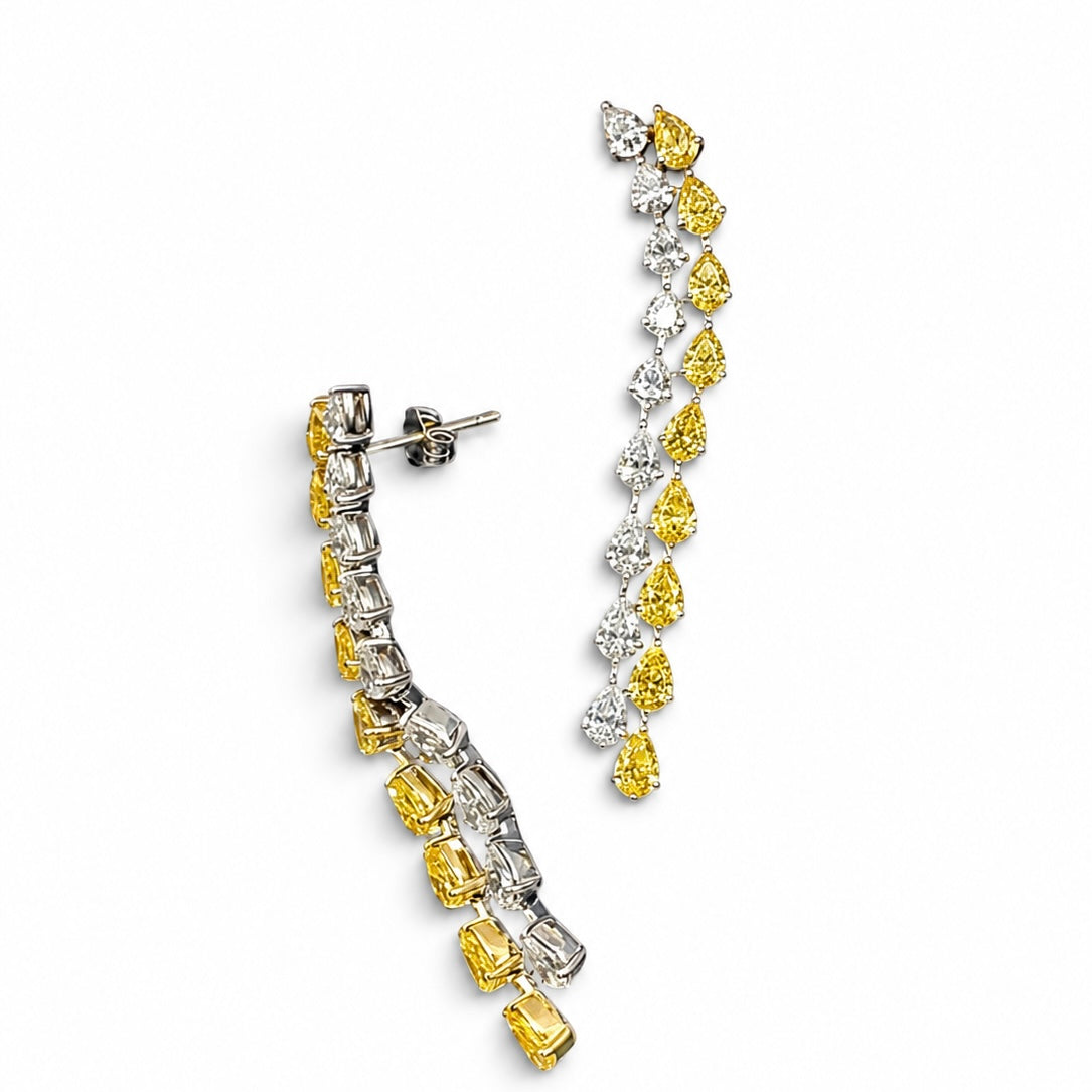 14K White Gold 6.45CT White & Yellow Lab Diamond Drop Earrings – 2 Inch ER00254 ILJJ