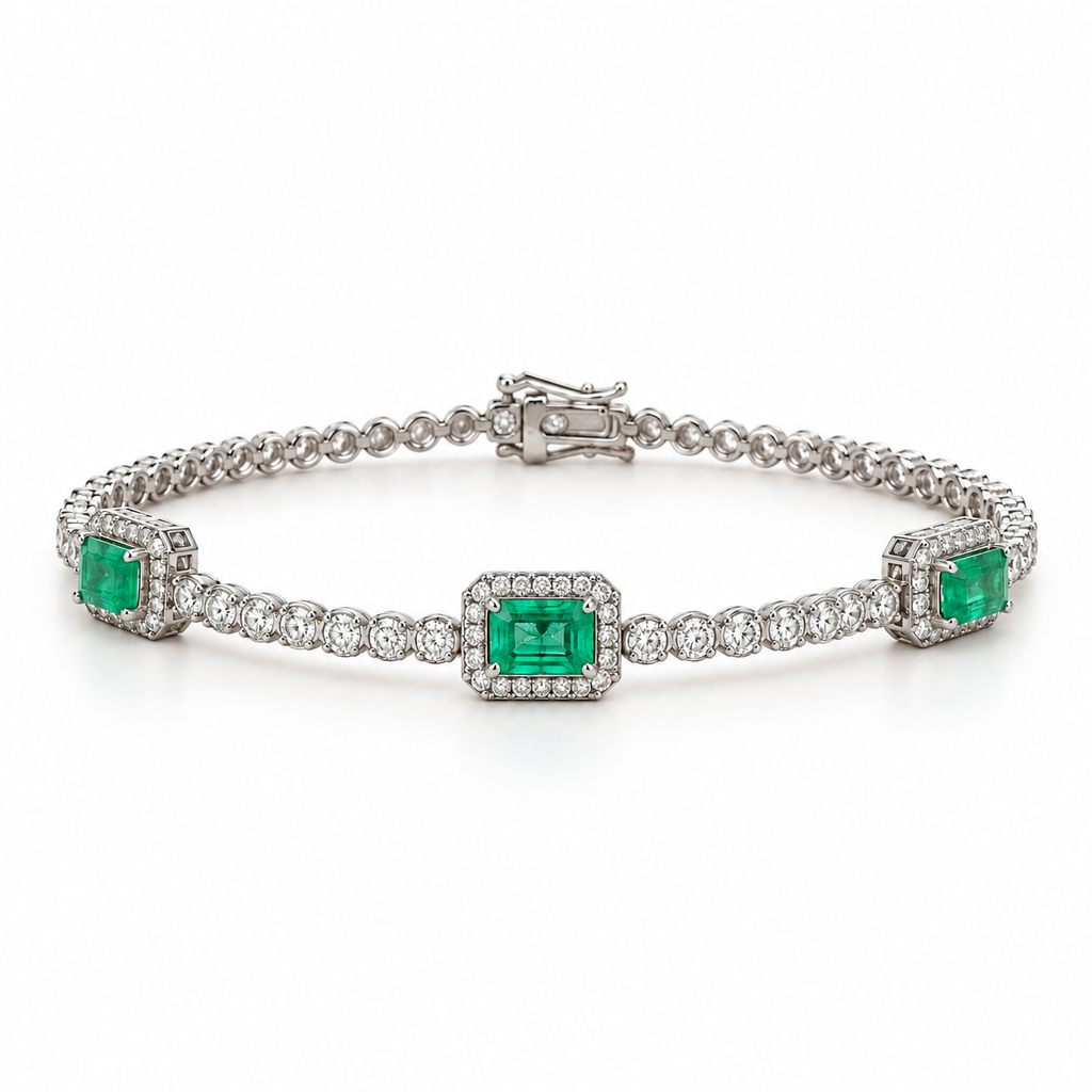 18K White Gold Emerald & Diamond Bracelet – 1.91ct Emeralds & 1.81ct Diamonds EMDB07 IEJJ