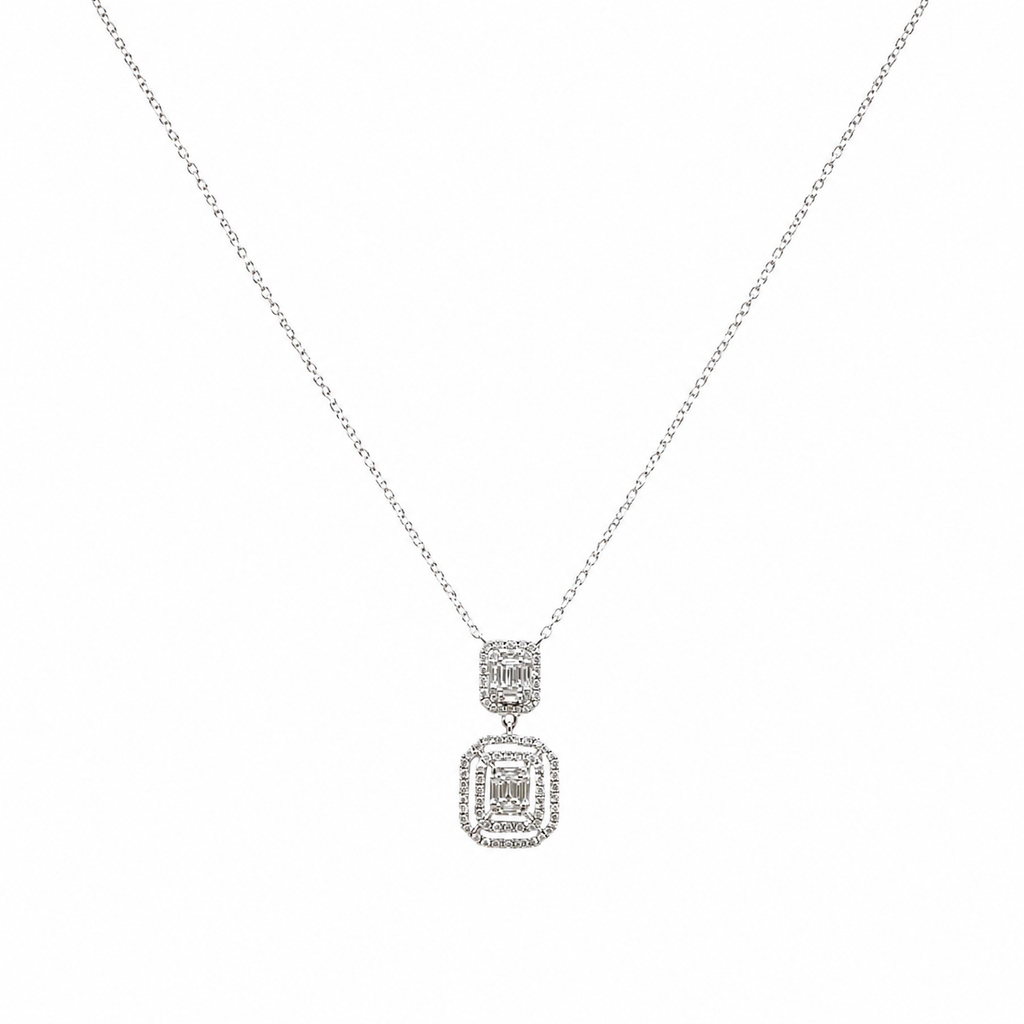 14K White Gold 0.31CT Diamond Pendant Necklace – Round & Baguette Diamonds DC-N14043-2