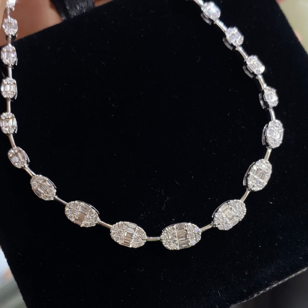 14K White Gold Baguette & Round Diamond Necklace – 3.92CT Total Weight | PJN5400-002
