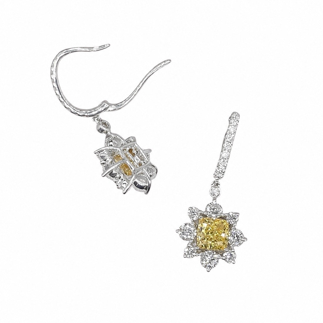 14K White Gold Earrings with 4.67ct Lab Grown Yellow & White Diamonds