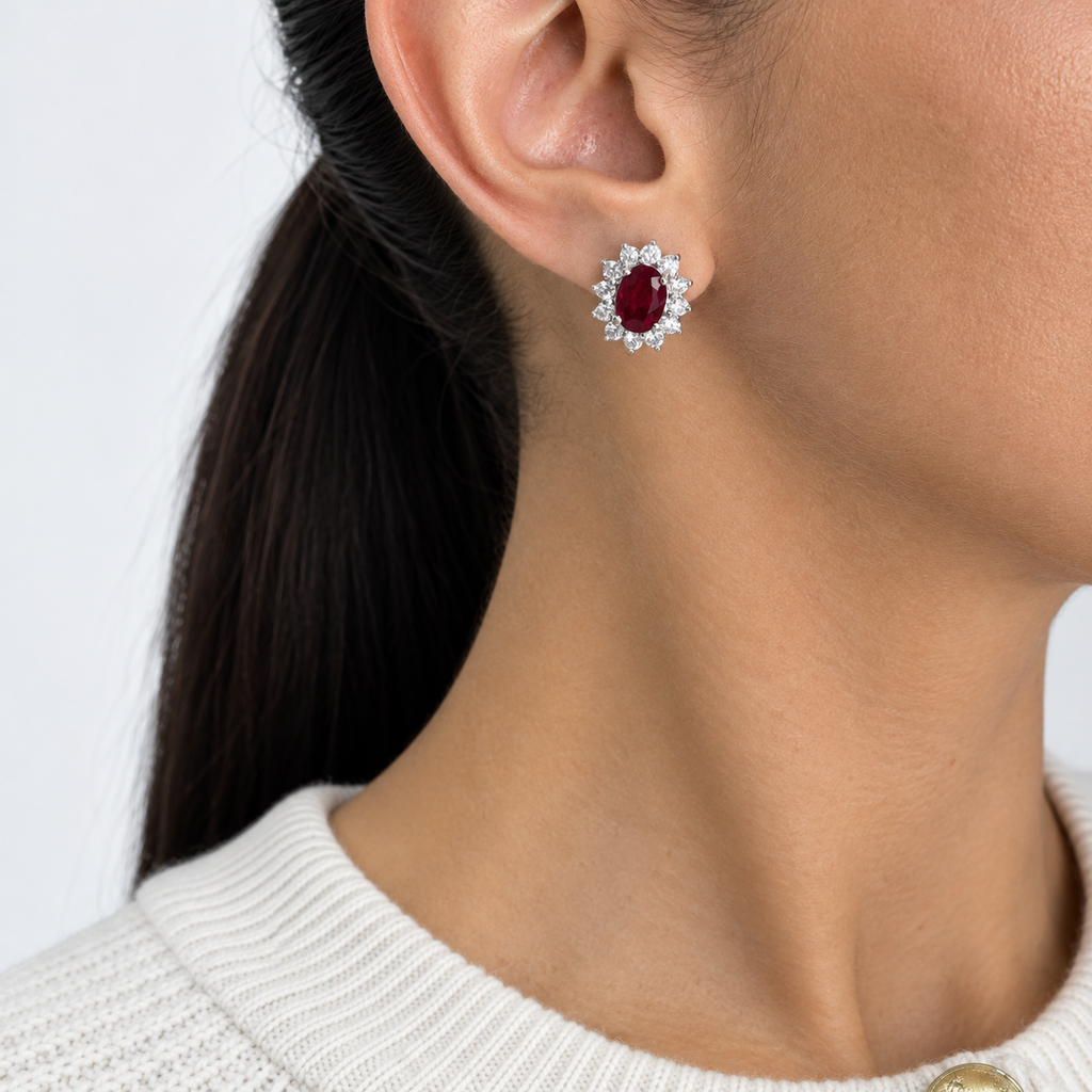14K White Gold 4.32 Ct Ruby & 2.01 Ct Diamond Earrings