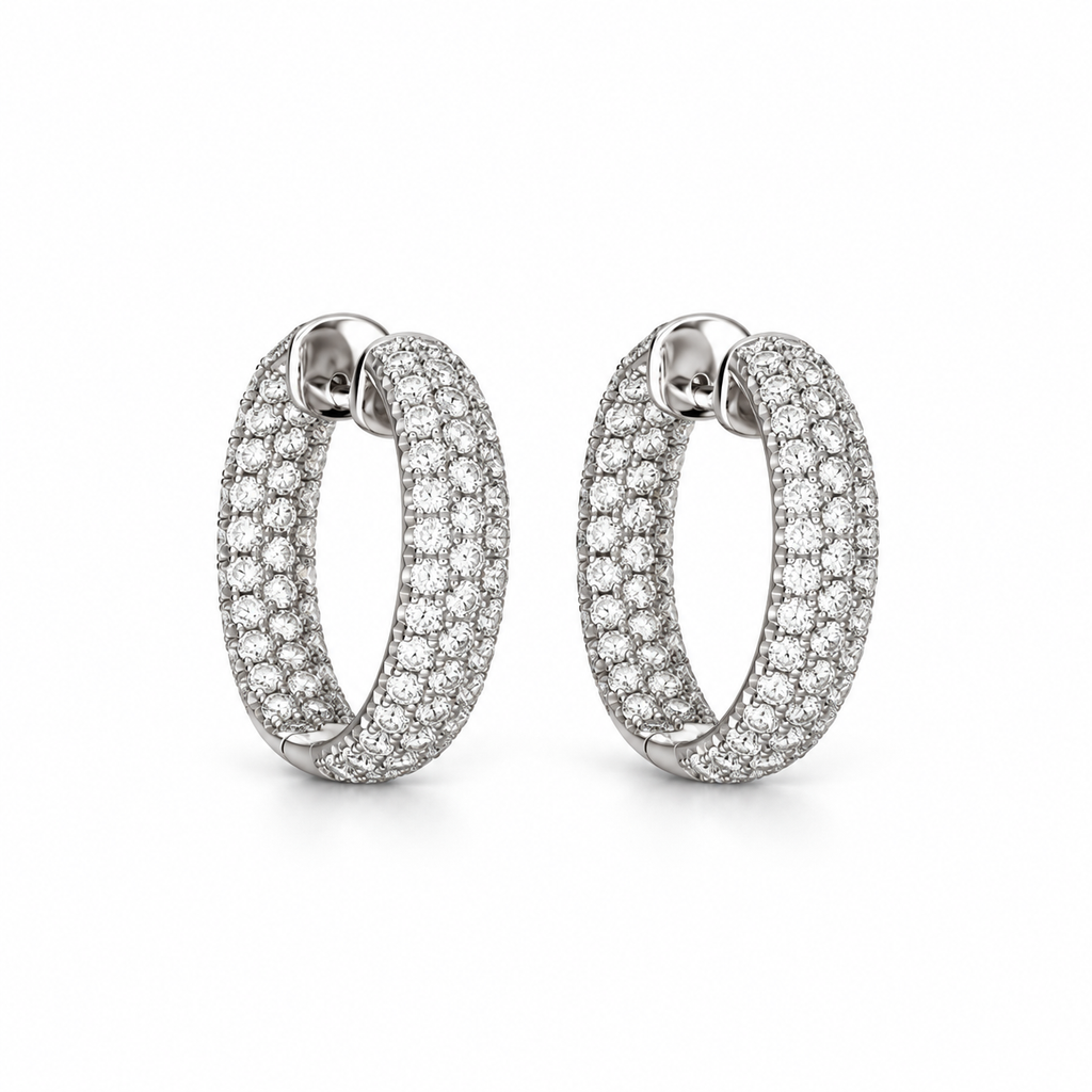 14K White Gold 3.26 CT Diamond Inside-Out Hoop Earrings