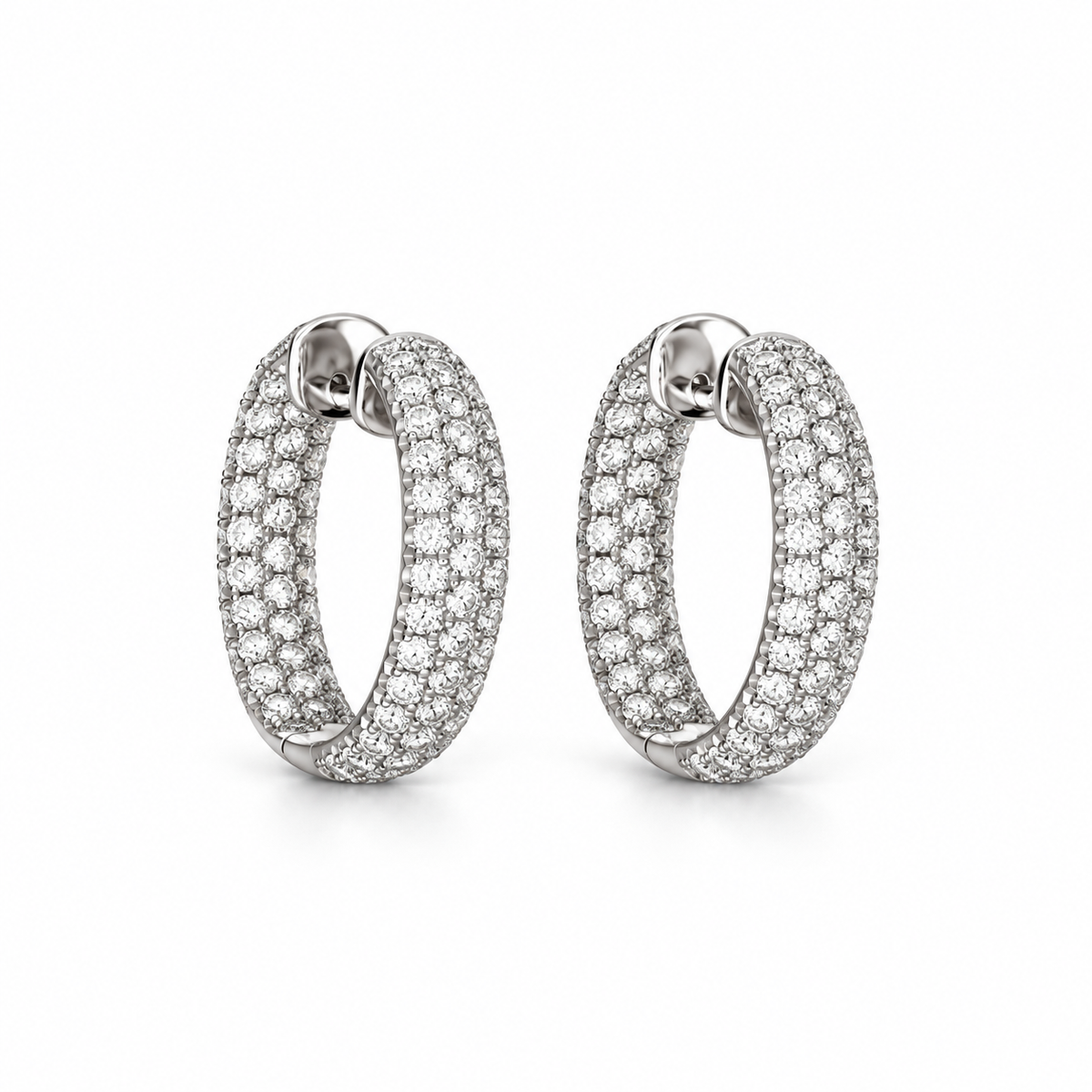14K White Gold 3.26 CT Diamond Inside-Out Hoop Earrings