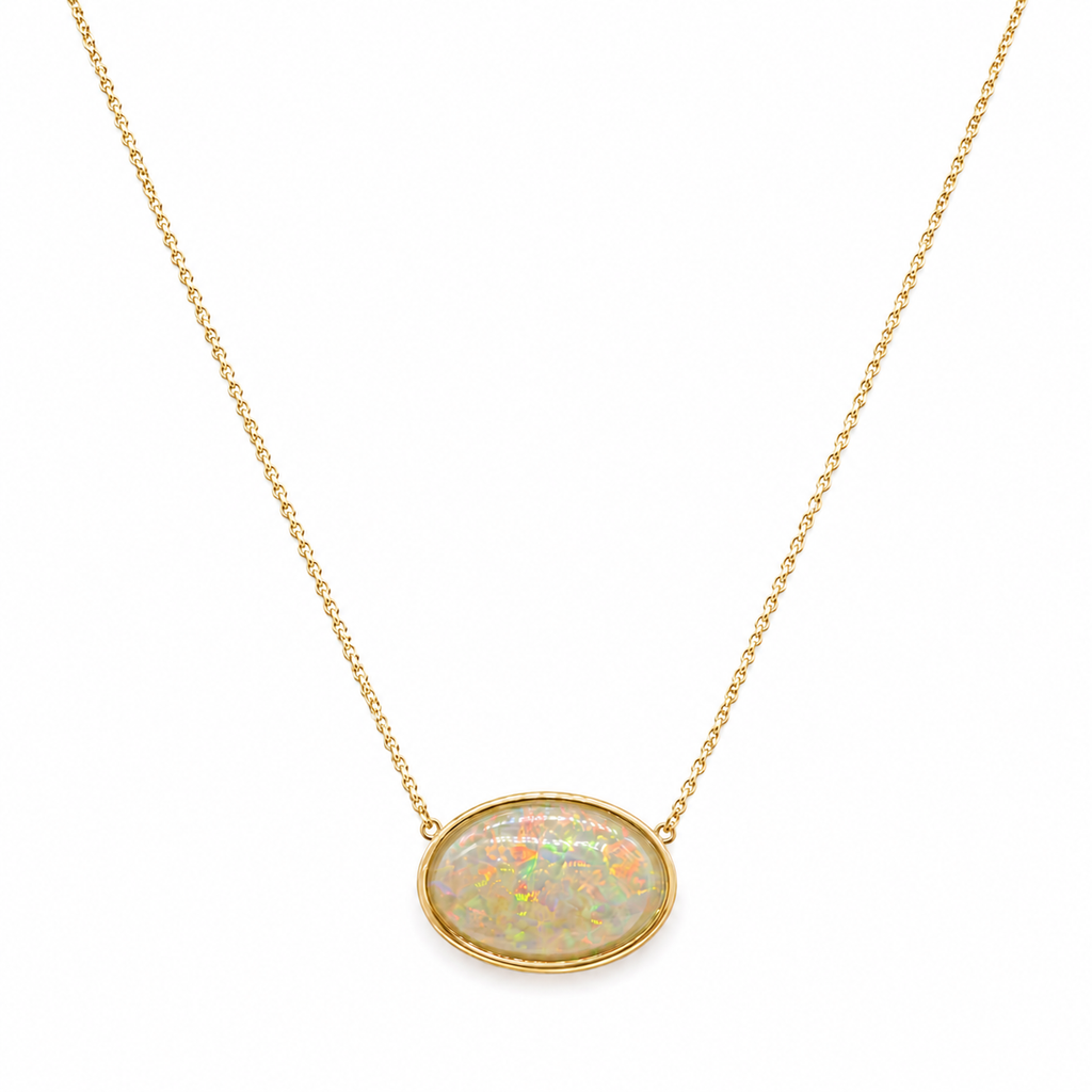 14K Yellow Gold Oval Opal Pendant Necklace – 19.94ct COLN0025 ITJJ