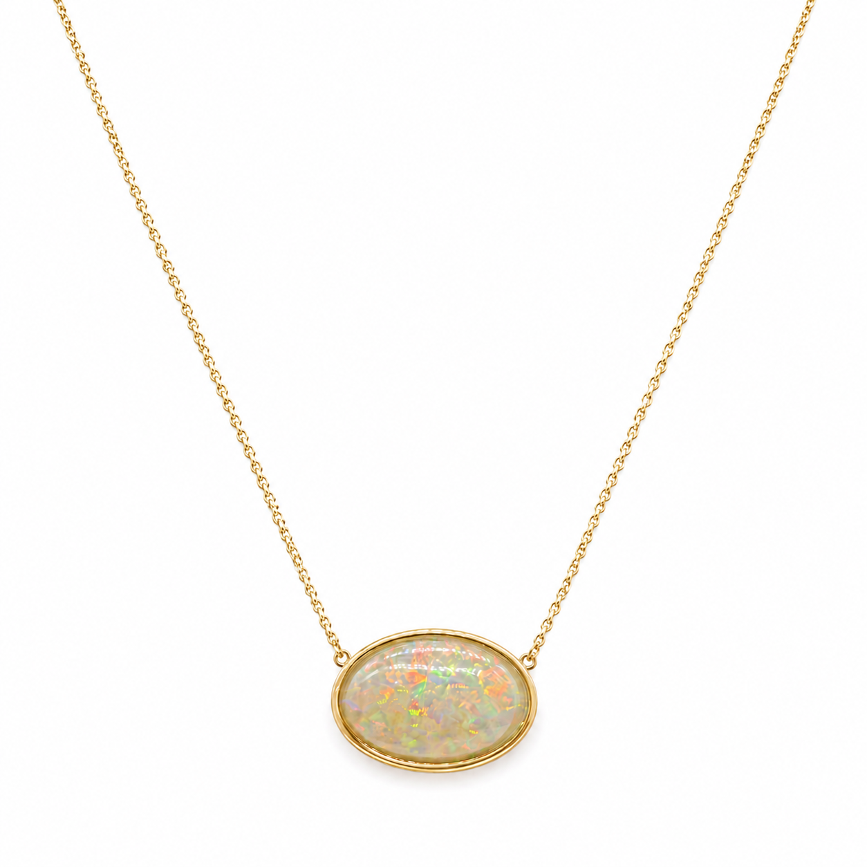 14K Yellow Gold Oval Opal Pendant Necklace – 19.94ct COLN0025 ITJJ