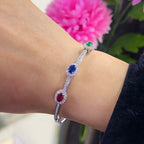 18K White Gold Diamond, Ruby & Sapphire Bracelet – 1.47CT Natural Diamonds | BA001679