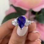 18K White Gold Pear Shape Natural Tanzanite & Diamond Ring – 3.82CT Tanzanite / 1.64CT Diamonds | TDR014