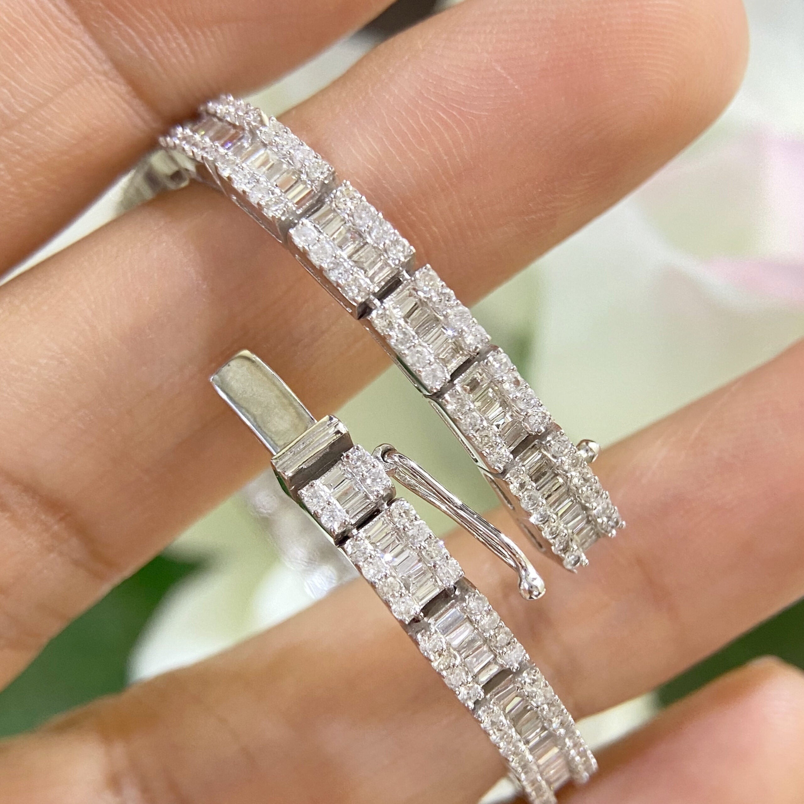 14K White Gold Diamond Bracelet with 4.75CT Baguette and Round Diamonds DB082 GESJ