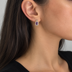 14K Yellow Gold Amethyst & Diamond Hoop Earrings