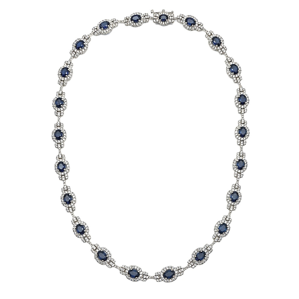 14K White Gold Sapphire & Diamond Necklace – 14.00 CT Sapphires & 7.00 CT Diamonds CDN007 TJJJ
