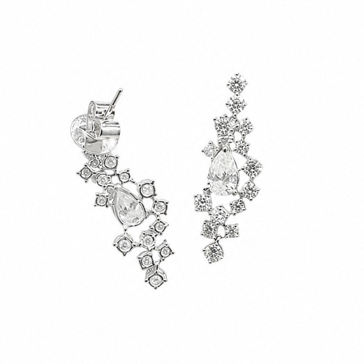 18K White Gold Diamond Drop Earrings – 3.60ct Round & Pear Shape Diamonds GAJJ INJJ