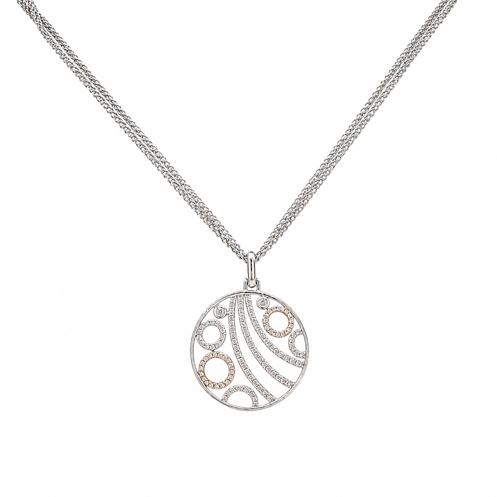 18K White Gold & Rose Gold Diamond Pendant Necklace | 0.57 CT | Triple-Strand 17-Inch Chain IJJJ