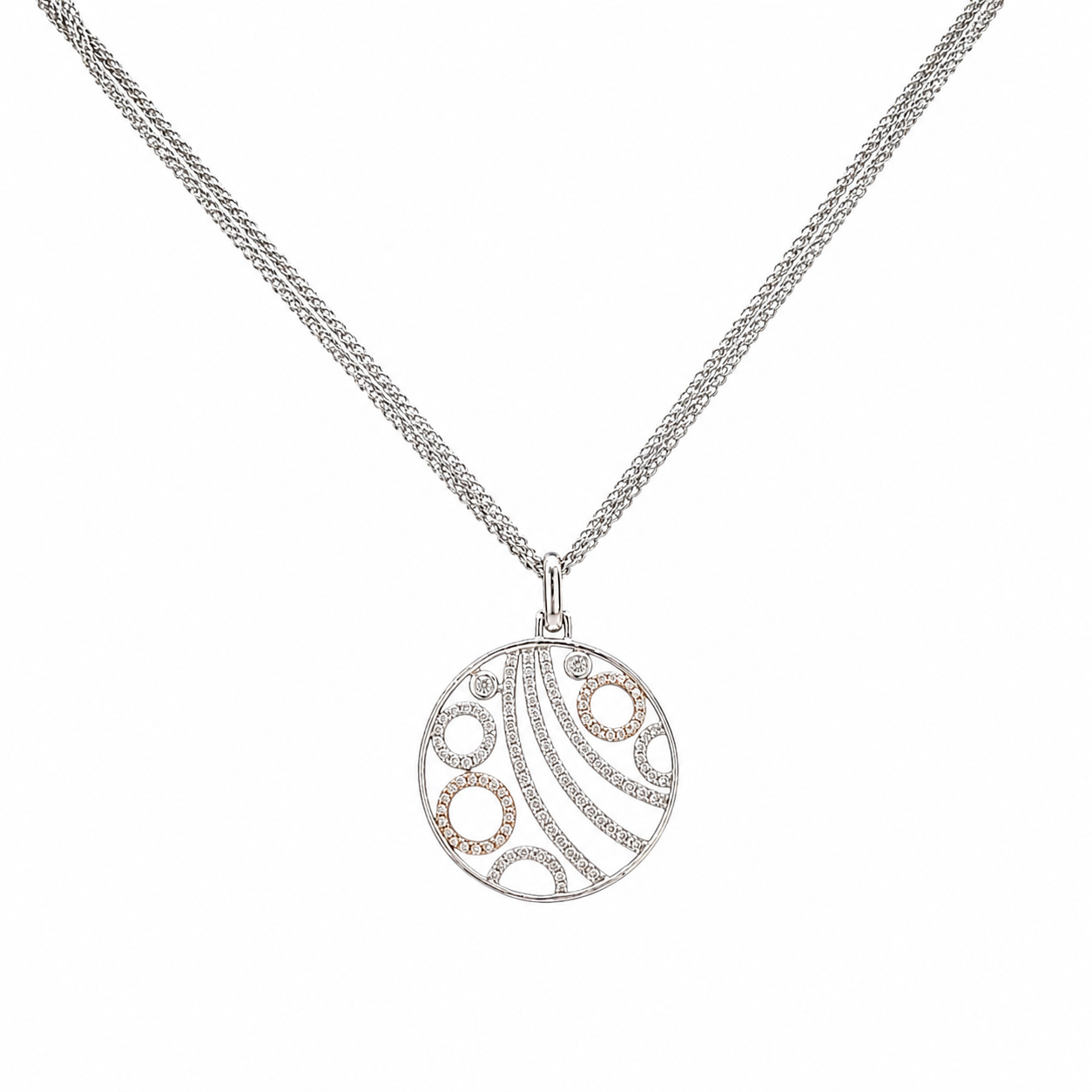 18K White Gold & Rose Gold Diamond Pendant Necklace | 0.57 CT | Triple-Strand 17-Inch Chain IJJJ