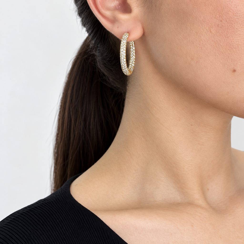 18K Yellow Gold 4.00 CT Diamond Inside-Out Hoop Earrings