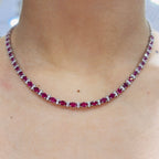 18K White Gold 9.45ct oval Ruby’s & 1.70ct Diamonds Natural rd cut Necklace. RDN018 GLEJ