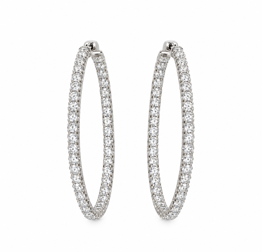14K White Gold 3.50 Ct Diamond Inside-Out Hoop Earrings