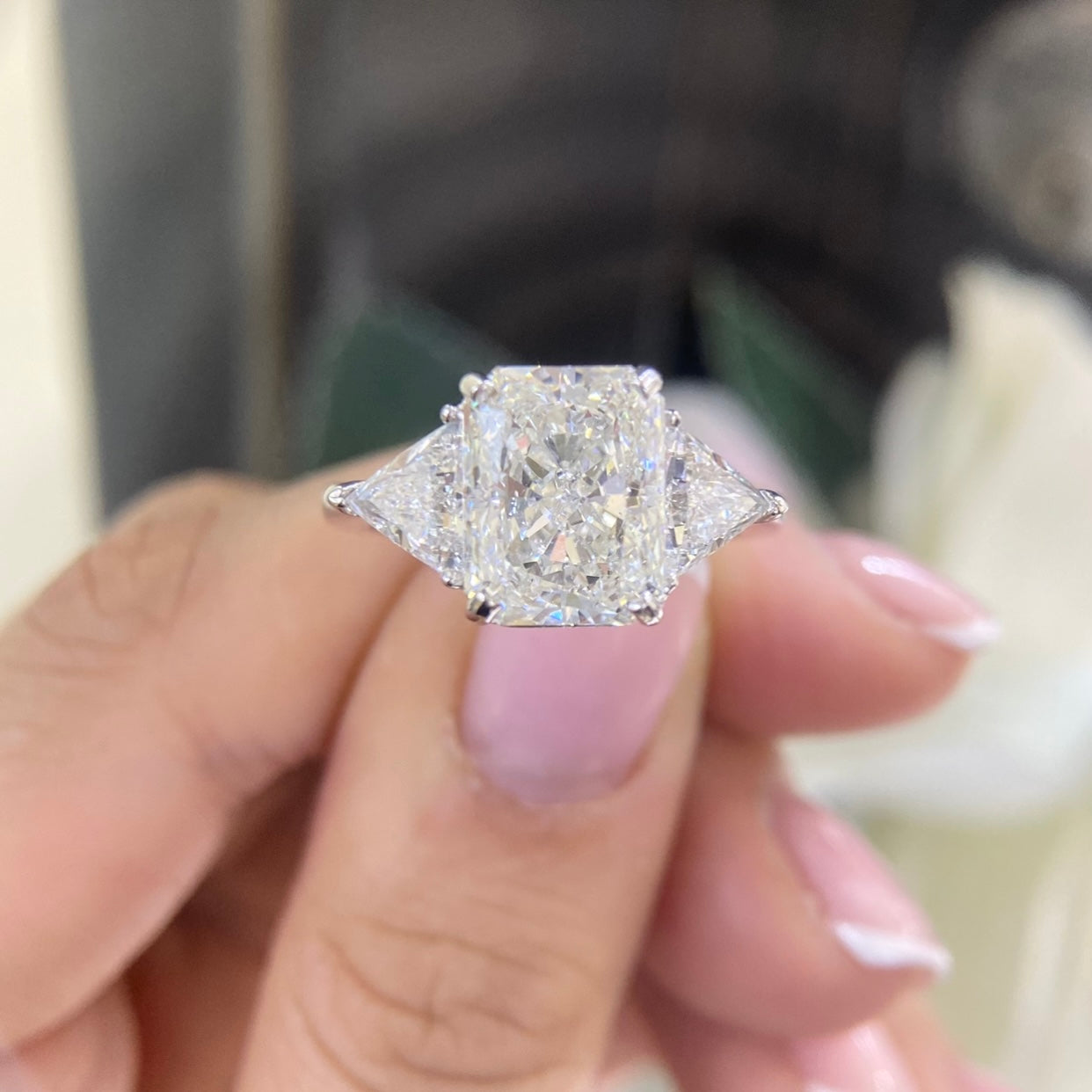 14K White Gold Three-Stone Diamond Ring with GIA Certified 5.02CT Center Diamond & 1.33CT Side Diamonds I/SI1 | RADER015 ZESZJ