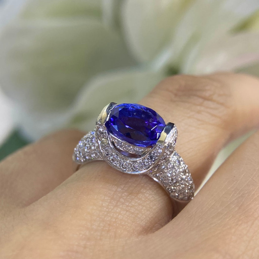 18K White Gold Natural Tanzanite & Diamond Ring – 3.03CT Tanzanite / 1.50CT Diamonds | TANR004