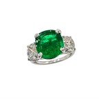 14K White Gold 3.84ct Emerald & 1.42ct Diamond Three-Stone Ring EMDR023 ZTJJ