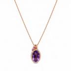 18K Rose Gold Pendant & 14K Rose Gold Chain with 0.25ct Diamonds, 0.05ct Pink Sapphire & 6.20ct Amethyst