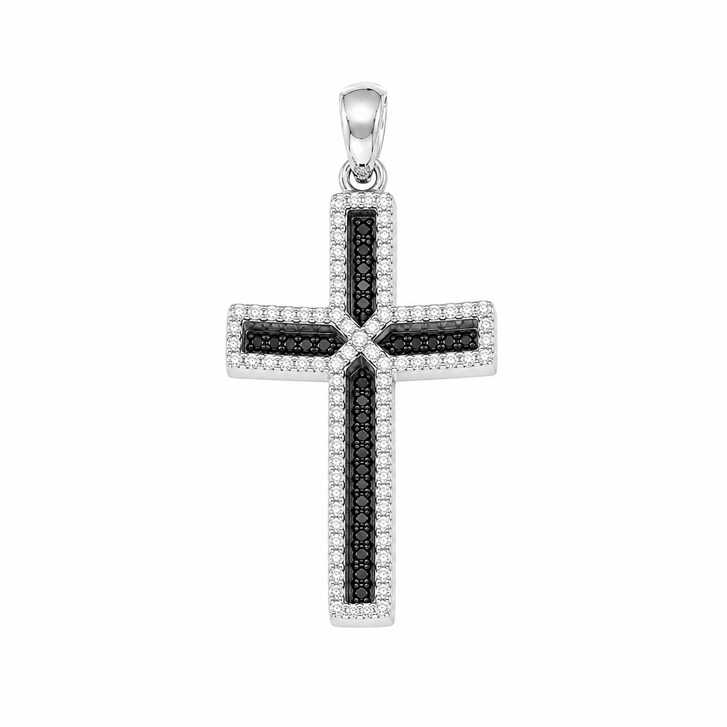 14K White Gold Black & White Diamond Cross Pendant – 0.80 CT Total Diamonds DP008 STJ