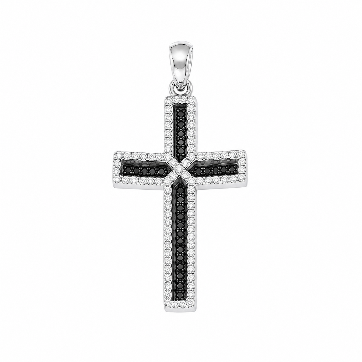 14K White Gold Black & White Diamond Cross Pendant – 0.80 CT Total Diamonds DP008 STJ