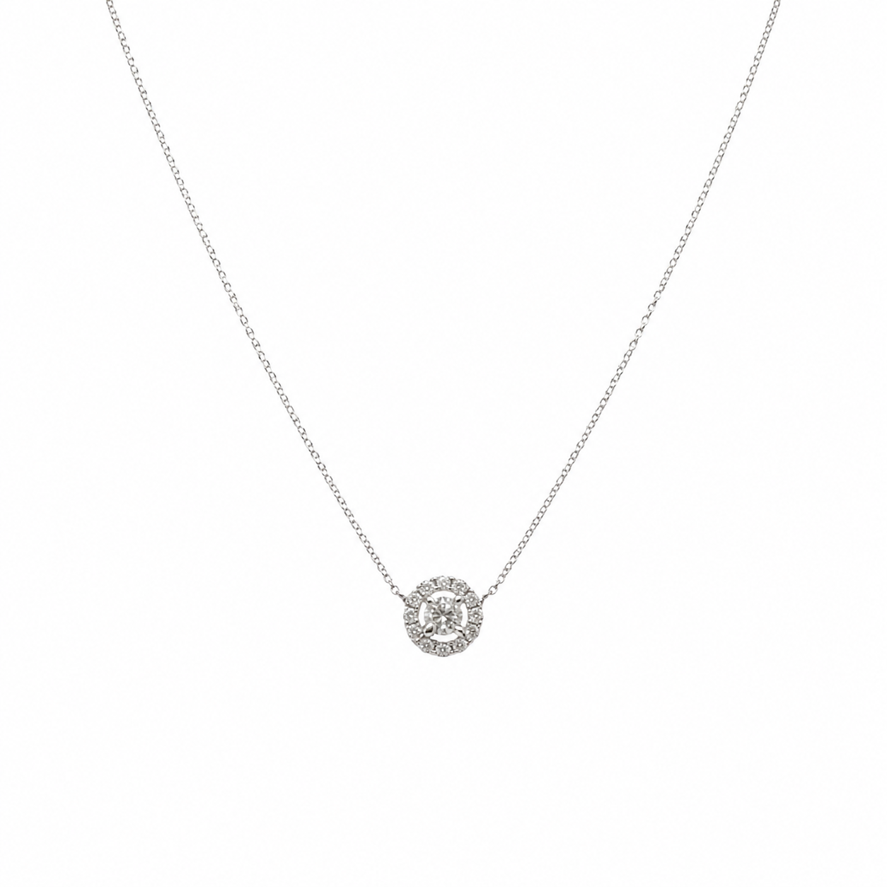 14K White Gold Round Diamond Halo Pendant Necklace – 0.45CT ZTJ