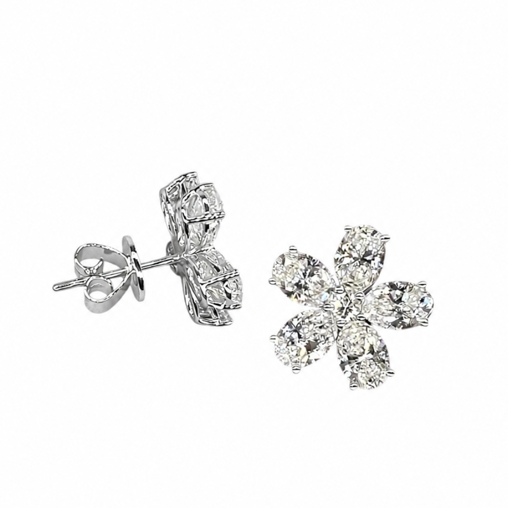 14K White Gold Lab Diamond Flower Stud Earrings 5.65ct