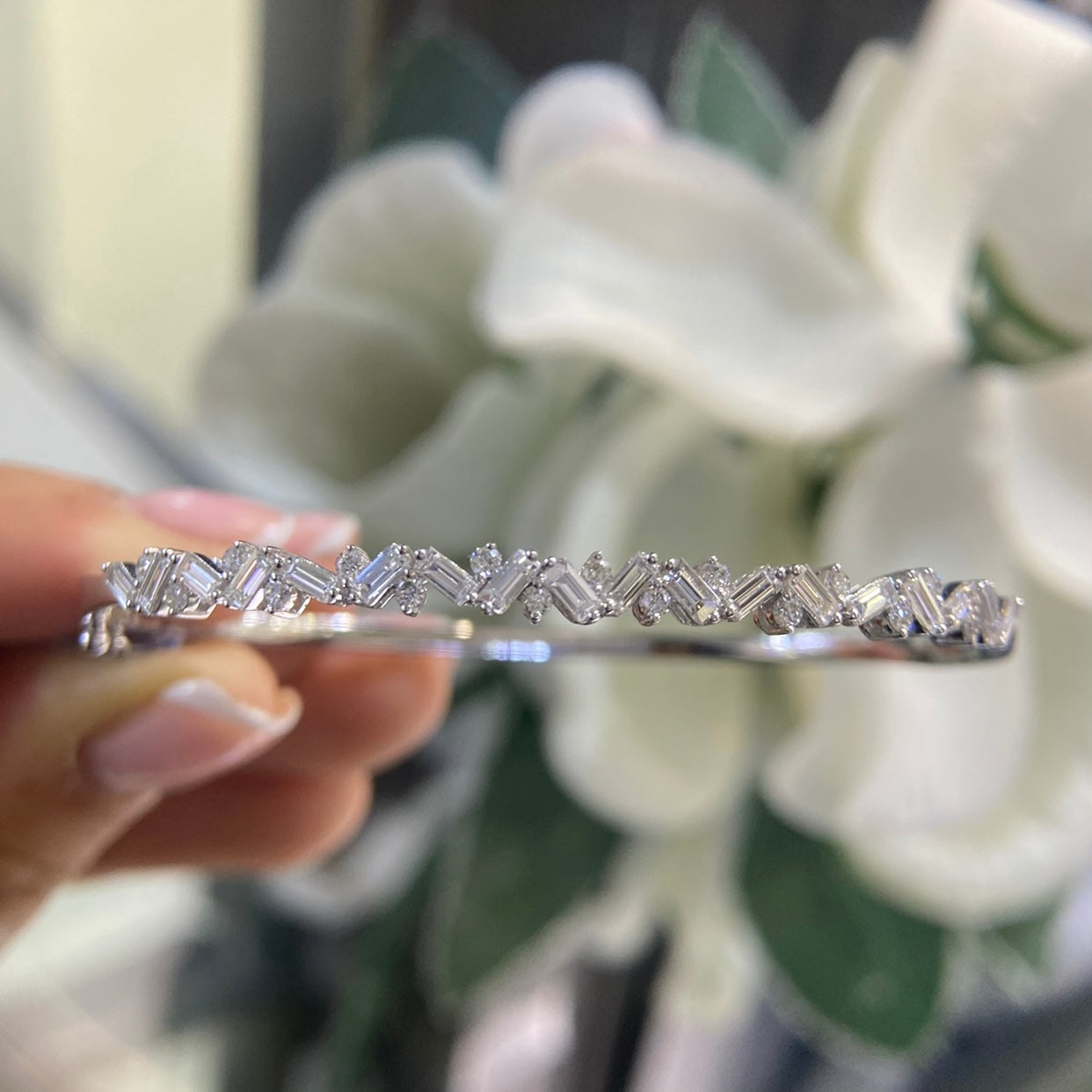 14K White Gold Diamond Bangle with 1.43CT Baguette and Round Diamonds PJB536OWG IESJ
