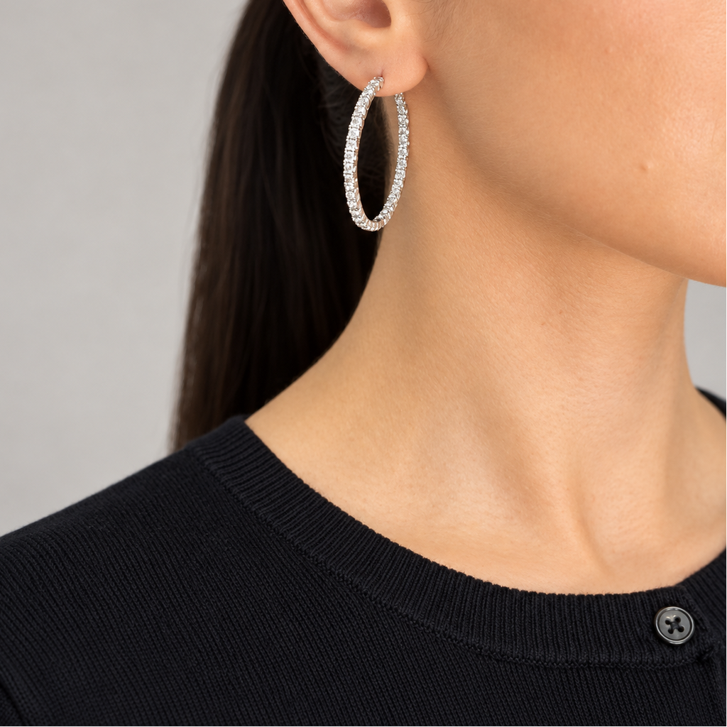 14K White Gold 5.56 Ct Diamond Inside-Out Hoop Earrings