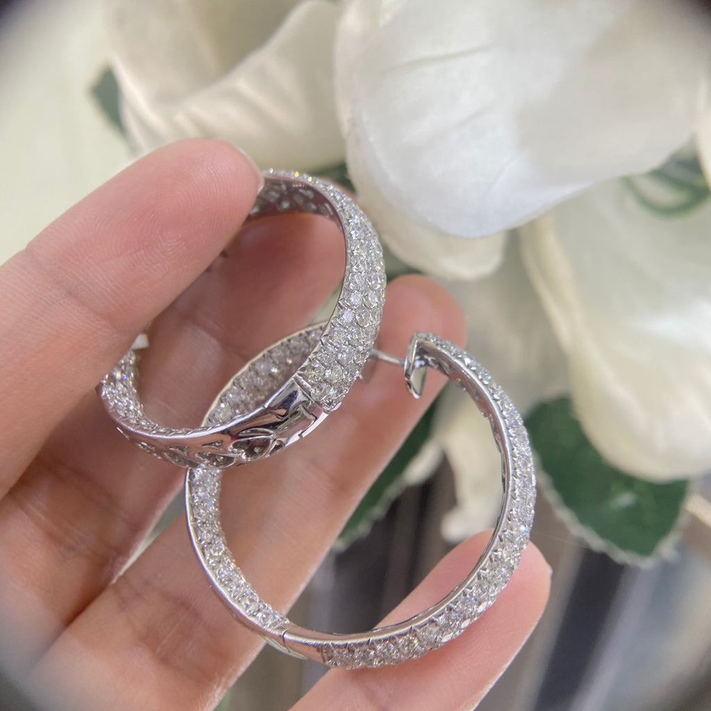 14K White Gold Diamond Hoop Earrings – 12.07CT  DIER0181 IIJJJ