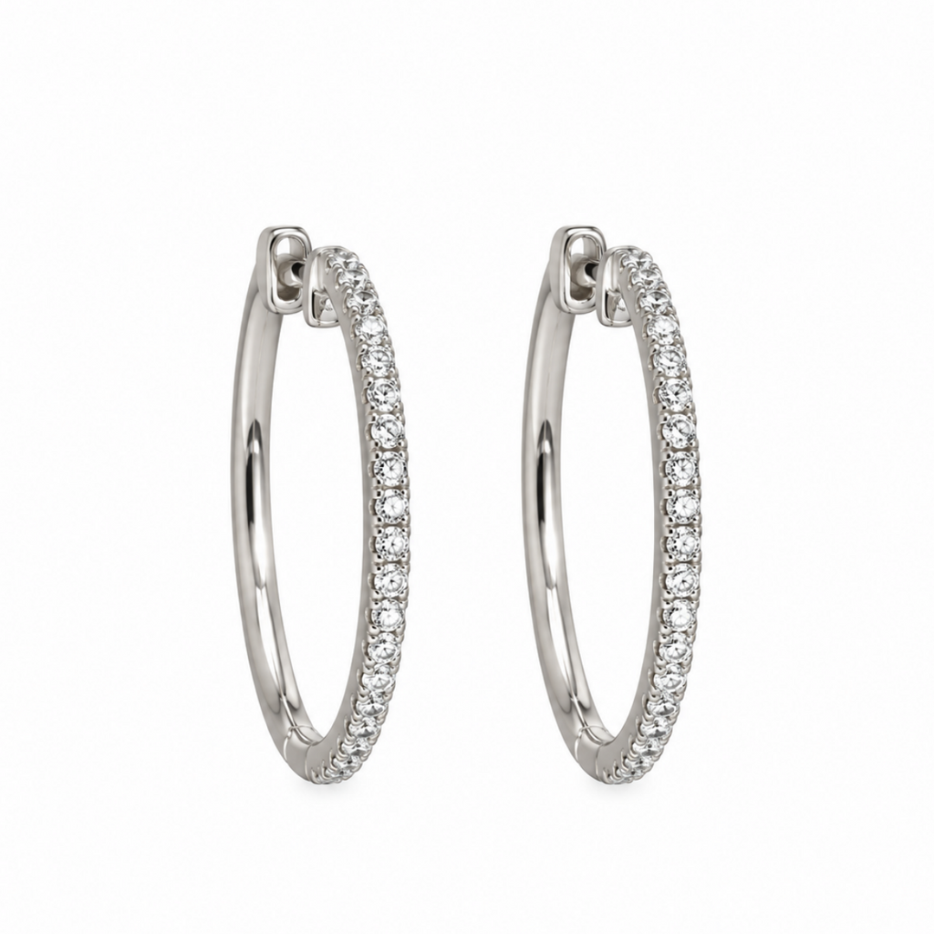 14K White Gold 1.00 CT Diamond Hoop Earrings