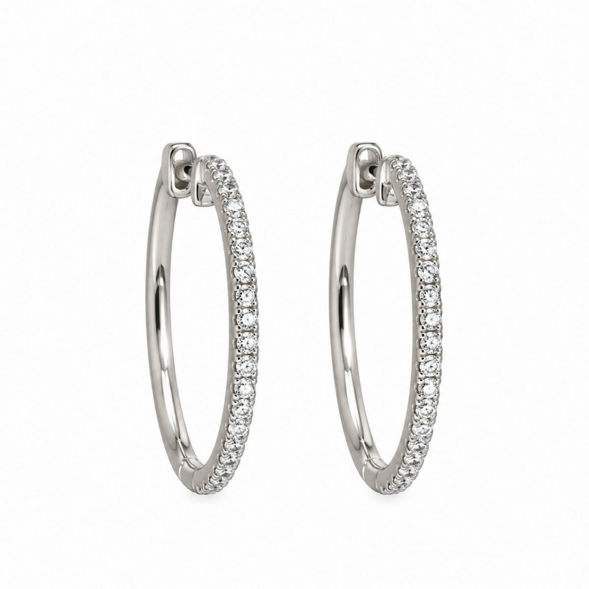 14K White Gold 1.00 CT Diamond Hoop Earrings