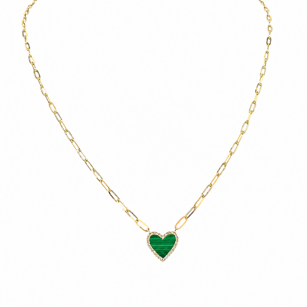 14K Yellow Gold 0.89CT Malachite & 0.10CT Diamond Pendant Necklace SN46899MA