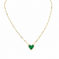 14K Yellow Gold 0.89CT Malachite & 0.10CT Diamond Pendant Necklace SN46899MA