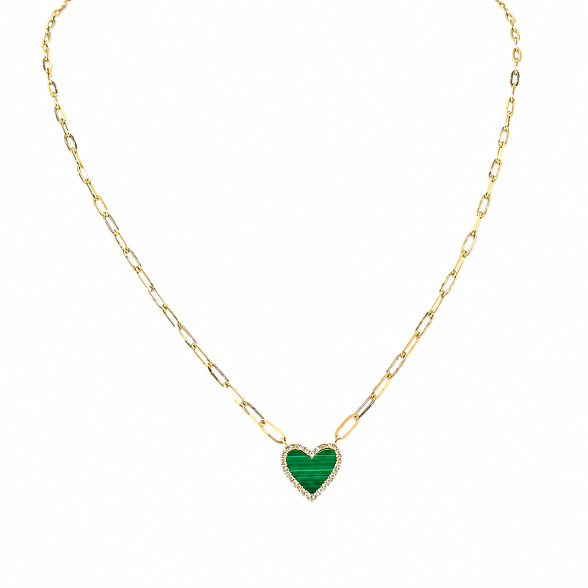 14K Yellow Gold 0.89CT Malachite & 0.10CT Diamond Pendant Necklace SN46899MA