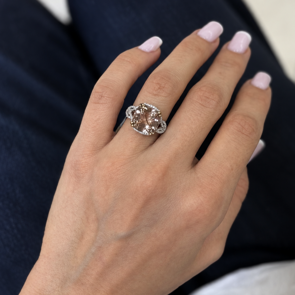 18K White Gold 6.70 CT Morganite & 0.40 CT Diamond Ring COLR022 IGNJ