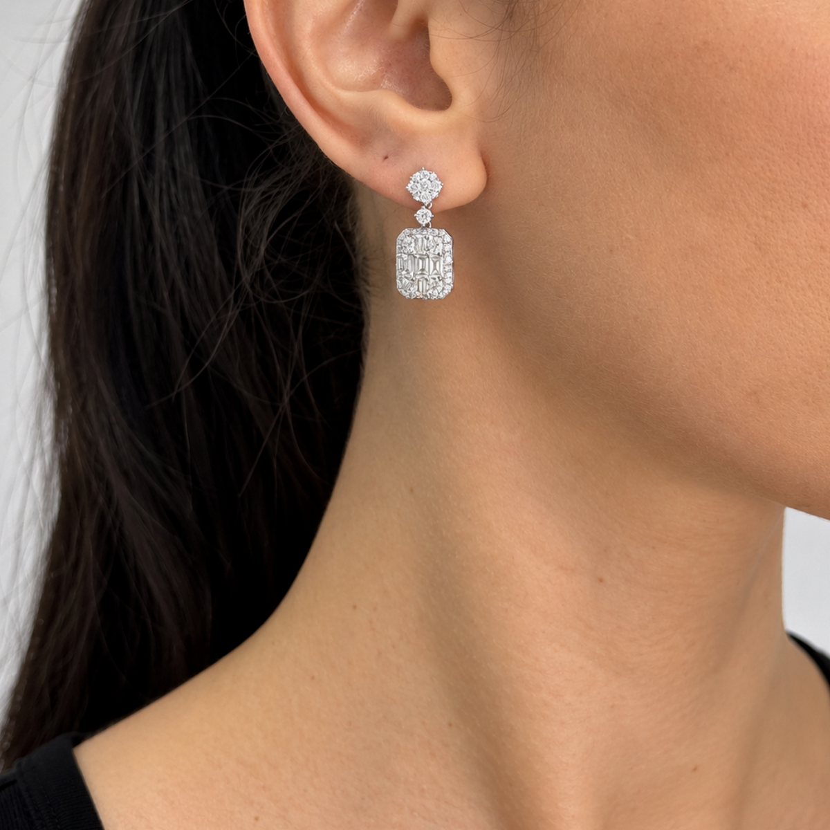 14K White Gold Diamond Drop Earrings – 3.07 CT