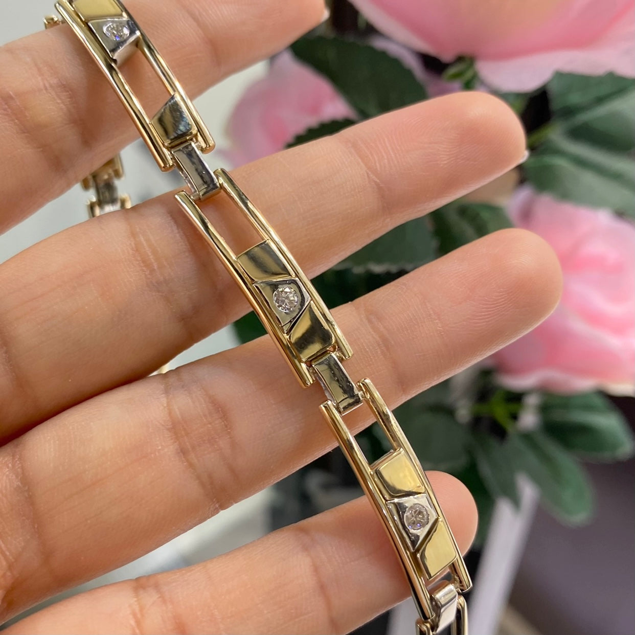 14K Yellow and White Gold Diamond Bracelet with 0.50CT Natural Diamonds