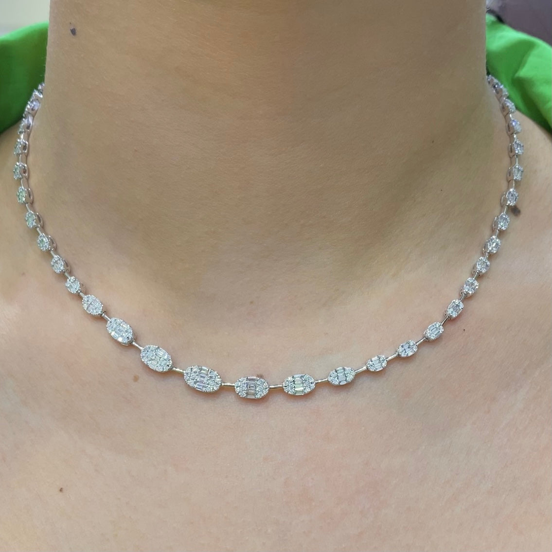 14K White Gold Baguette & Round Diamond Necklace – 3.92CT Total Weight | PJN5400-002