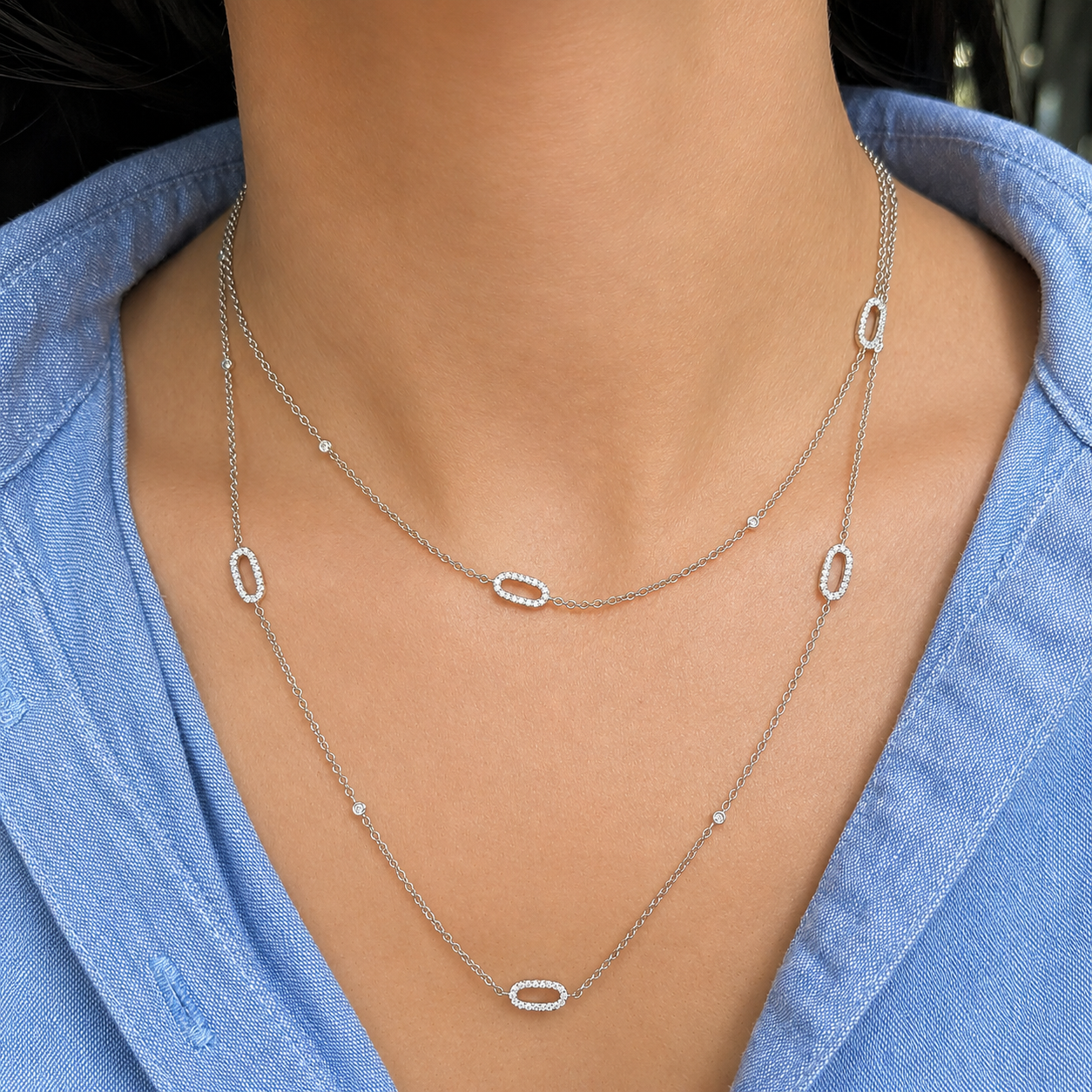 114K White Gold Double-Sided Diamond Station Necklace – 1.90 CT Natural Diamonds | 36 Inch DN0055 GJJJ