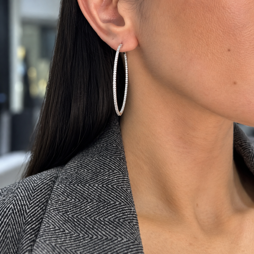 14K White Gold 2.30 Ct Diamond Hoop Earrings