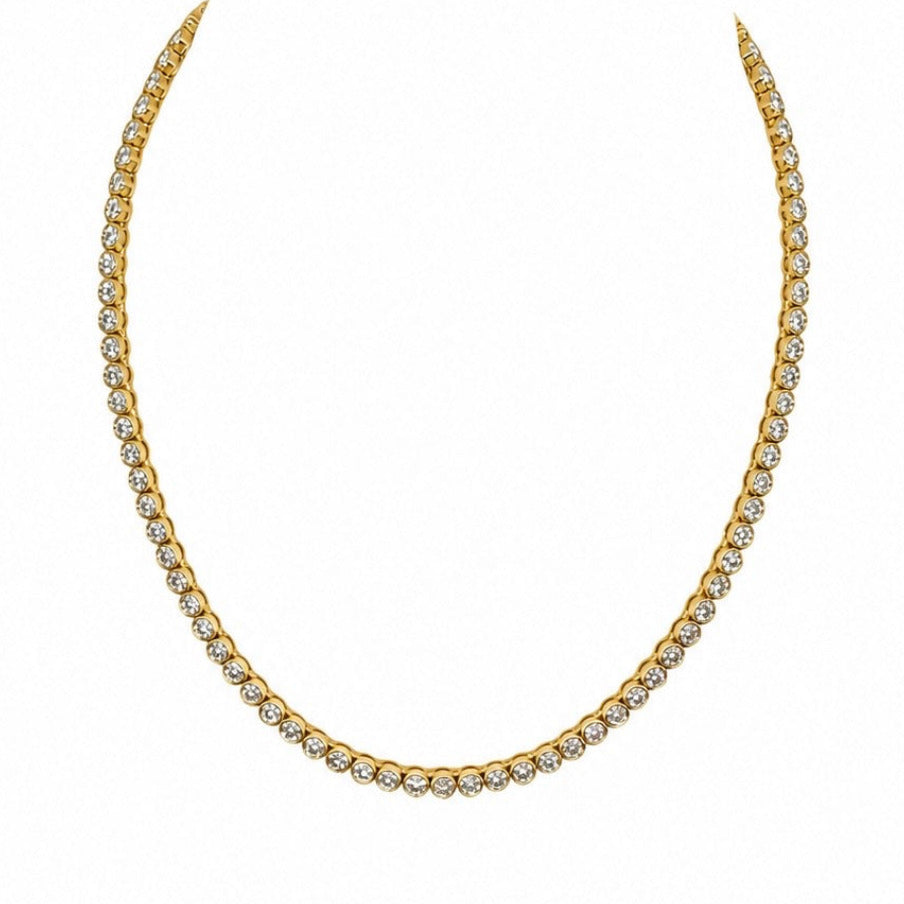 14K Yellow Gold Diamond Bezel Set Tennis Necklace – 9.28 CT