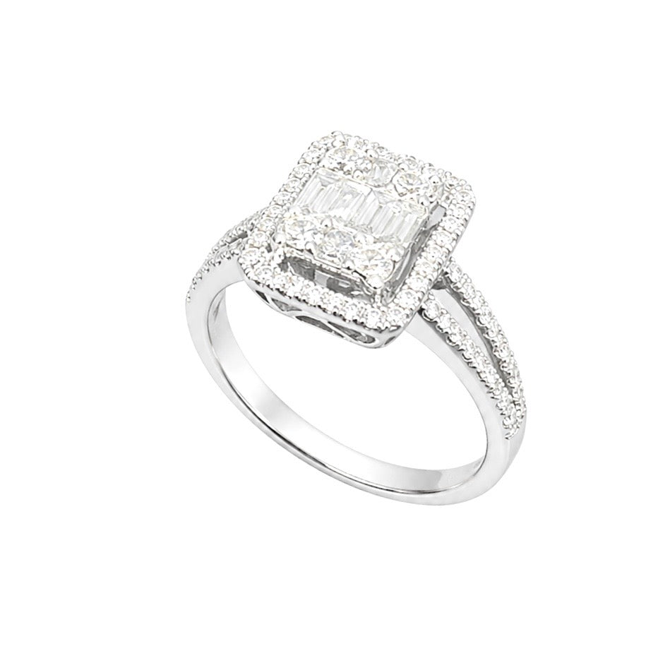 14K White Gold Round & Baguette Diamond Ring 0.69CT PJR5372WG
