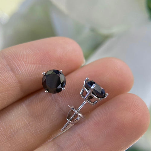 14K White Gold Black Diamond Stud Earrings 3.20CT – Screw Back DIER0130 SJJ INJJ